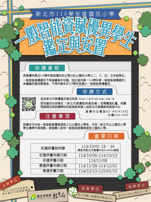 ✨公告 新北市115學年度國民小學一般智能資賦優異學生鑑定及安置實施計畫(1008實施計畫修正)圖片